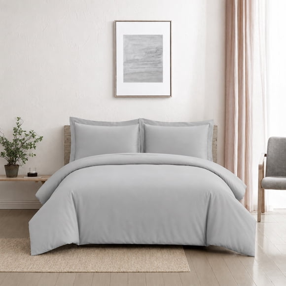 Swift Home Ultra Soft Solid Duvet Cover Set, King, Light Grey