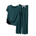 thumbnail image 1 of Yuyuzo Ensemble de Pyjama pour Femmes, T-Shirts à Manches Courtes Col Rond à Volants, Vêtements de Nuit Taille Haute, Pantalons à Jambes Sauvages, 1 of 3