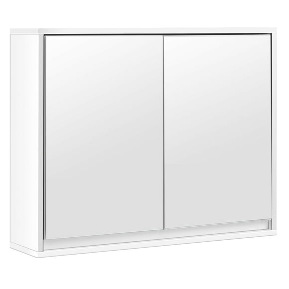 Patiojoy Mirrored Double Door Bathroom Storage Cabinet Wall Mounted Type Organizer Shelf White
