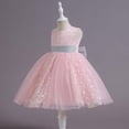 thumbnail image 4 of hoksml Robes d'Été, Robes pour Filles, Robe pour Enfants Filles Sans Manches Robe de Princesse Nœud Papillon Dentelle Fleurs Robe en Maille Robe Tuftée Liquidation, 4 of 9