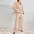 thumbnail image 4 of yoeyez Two Piece Womens Pajama Sets Ribbed Knit Comfy Long Sleeve Lounge Sets 2 Piece Matching Pj Sets with Pockets Long Pants Soft Sleepwear Beige L, 4 of 6