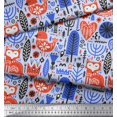 thumbnail image 2 of Soimoi Blue Poly Georgette Fabric Tree & Fox Folk Art Printed Fabric 1 Yard 42 Inch Wide, 2 of 5