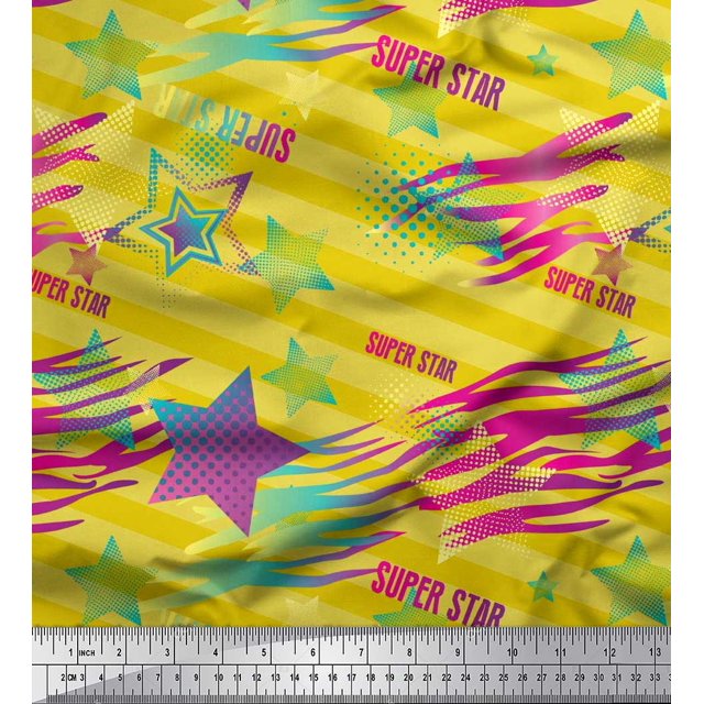 Soimoi polyester Crepe Fabric Star & Diagonal Stripe Print Sewing Fabric Yard 42 Inch Wide