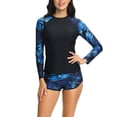 thumbnail image 1 of Penkiiy Women Two Piece Rash Guard Long Sleeve Swimsuits Sets Cropped Swim Shirt with Boyshort Bottom Bathing Suits L Blue, 1 of 7