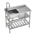 thumbnail image 1 of BeesClover Commercial Stainless Steel Utility Sink, Freestanding Single Bowl Laundry/Kitchen Sink with Pull-Down Hot & Cold Water Faucet, Built-In Wash Board, Open Shelf for Indoor and Outdoor Use, 1 of 8