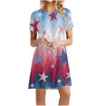 thumbnail image 1 of LNGOOR Robes d'Été de Jour de l'Indépendance pour les Femmes à Manches Courtes Étoiles Rayures Imprimées Casual Col Rond A-Ligne Mini Robe, 1 of 5