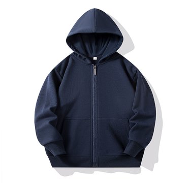 Milgrthf Unisexe Garçons Filles Chandails d'Automne Sport Décontracté Manches Longues Fermeture Éclair Complète Mignon Col Ras du Cou Basique Couleur Unie Chandails à Capuchon Chandail avec Poche Marine 7-8 Ans