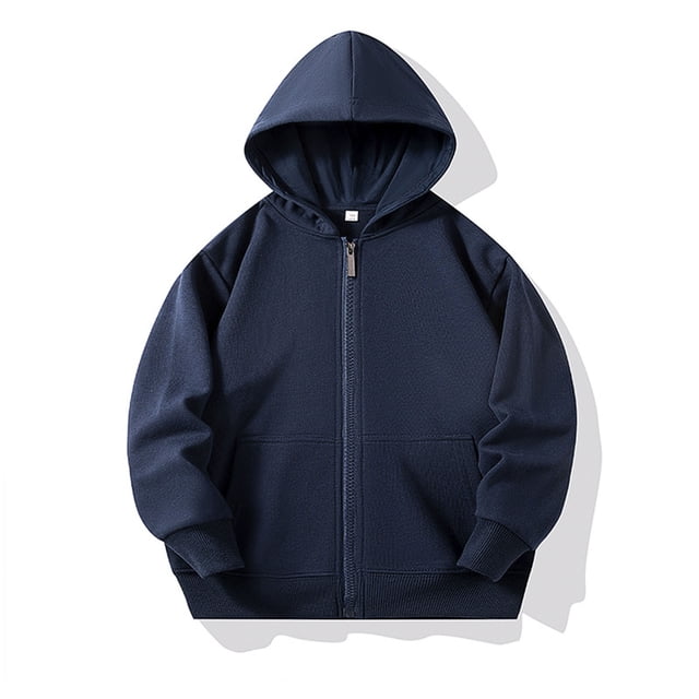 Milgrthf Unisexe Garçons Filles Chandails d'Automne Sport Décontracté Manches Longues Fermeture Éclair Complète Mignon Col Ras du Cou Basique Couleur Unie Chandails à Capuchon Chandail avec Poche Marine 4-5 Ans