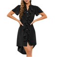 thumbnail image 2 of Pisexur Robe à Manches Courtes à Col en V pour Femme Été Couleur Unie Bouton Mode Feuille Grand Lien Manches Courtes Col en V Robe Femme, 2 of 9