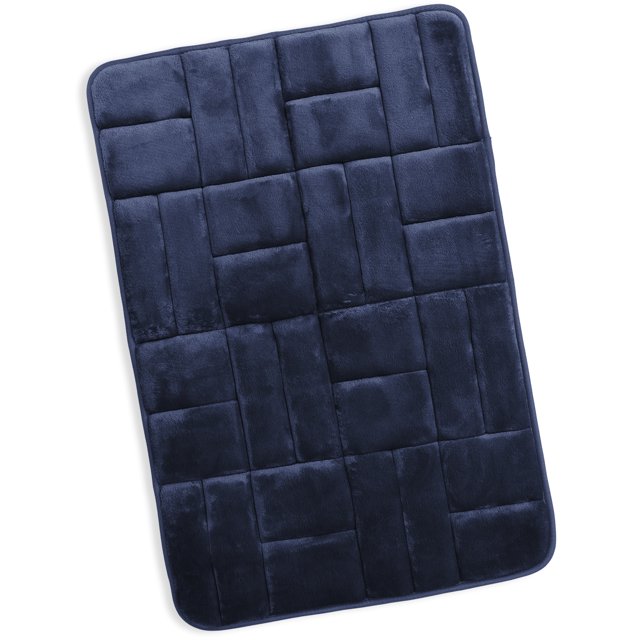 Clara Clark Bathroom Rugs, Velvet Memory Foam Bath Mat, Ultra Soft Non Slip and Absorbent - Tiled - Small - Navy
