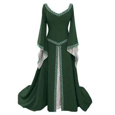 Babysbule Robes d'Été pour Femmes en Liquidation Robe Médiévale à Manches Longues à Col en V pour Femmes Robe Cosplay Longueur au Sol