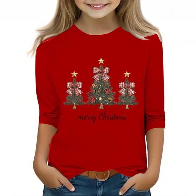 YUNAFFT T-Shirt à Manches Courtes pour Garçons et Filles 3-12 Ans avec Imprimé Graphique de Noël, Col Rond Décontracté, Haut Extensible Type Coton, Confortable pour le Quotidien