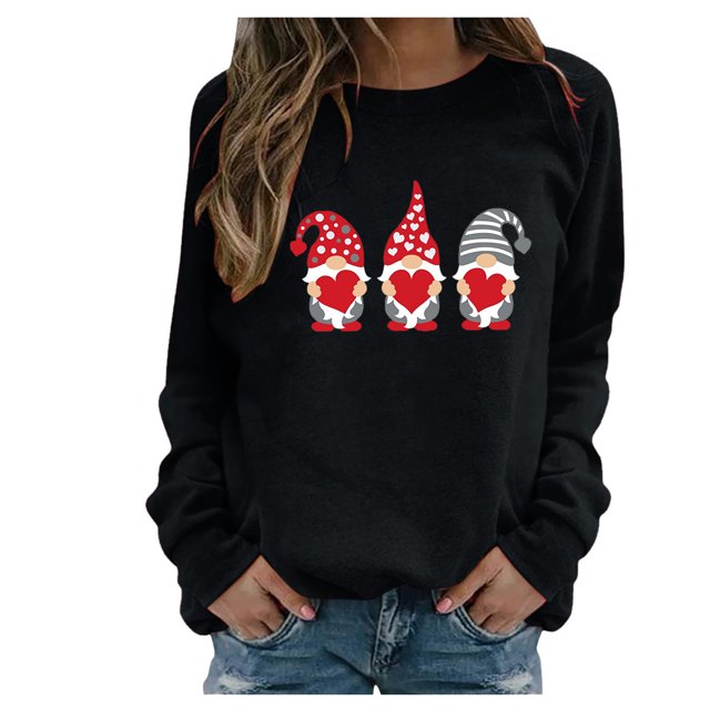 RKSTN Chandail pour Femmes Décontracté à Manches Longues Blouse à Imprimé de la Saint-Valentin Hauts Chandail Col Rond Coupe Ample Chandail