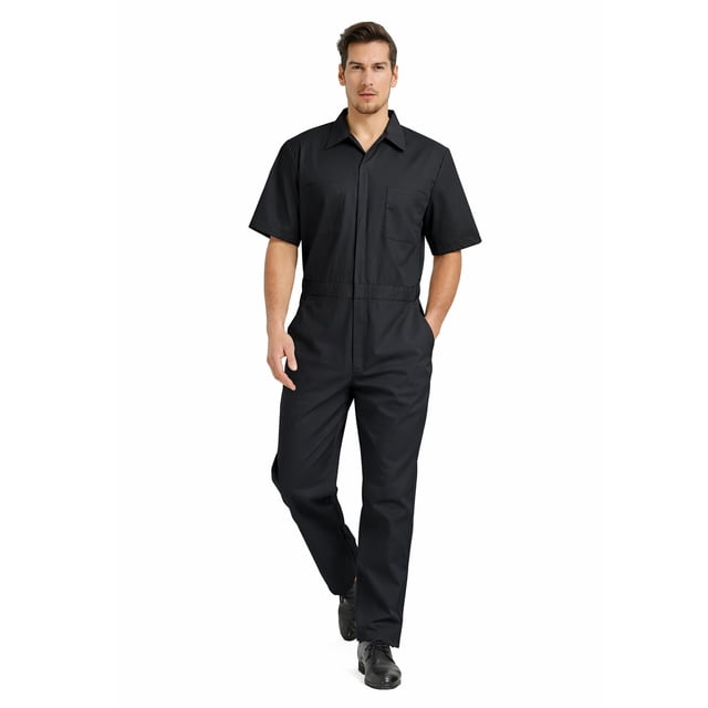 TOPTIE Men\'s Short-Sleeve Coverall Work Jumpsuit Lightweight with Zipper Front Elastic Waist
