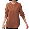 thumbnail image 1 of Timegard Blouse pour Femmes Ample Légère à Manches Longues Boutonnée Col Rond Décontractée Travail Bureau Chemises Hauts, 1 of 8
