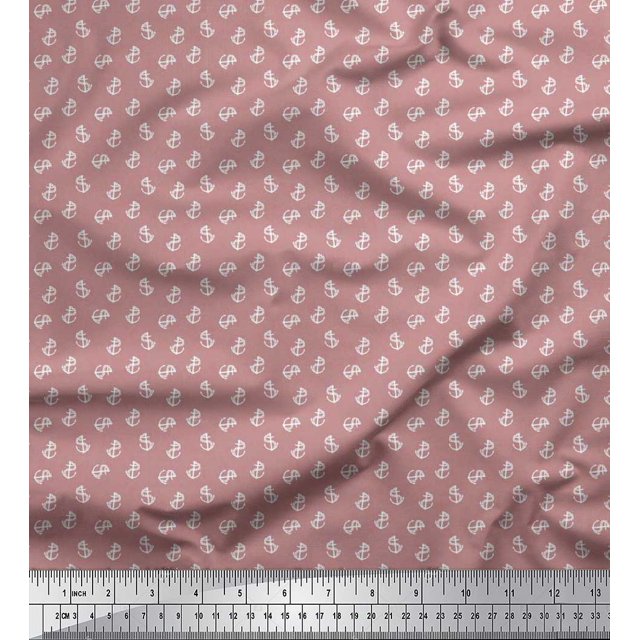 Soimoi Poly Georgette Fabric Anchor Hook Nautical Decor Fabric Printed Yard 42 Inch Wide