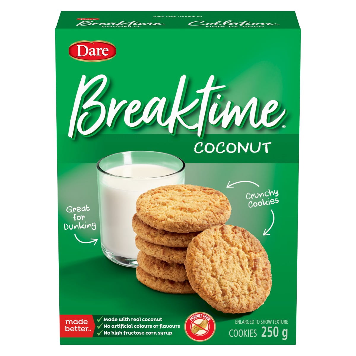 Breaktime Coconut Crunchy Cookies 250g, Dare Foods, Made in Canada, Peanut-Free