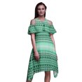 thumbnail image 1 of Bimba Robe Tunique à Épaules Dénudées Imprimée Teinture sur Nœuds Verte pour Femmes - TTG, 1 of 6