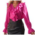 thumbnail image 1 of Annhoo Going out Tops for Women Long Sleeve Button down V Neck Blouses Fashion Ruffle Trim Fall T-Shirts, 1 of 7