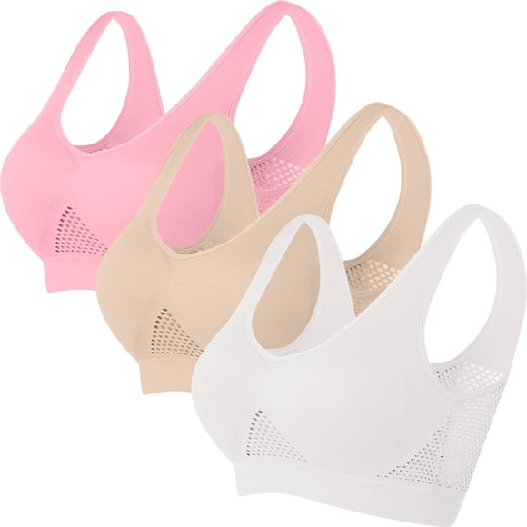 Pisexur 3PC Sports Bras for Women Breathable Full Coverage Bra Wireless Bras for Women Solid Color High Impact Everyday Bra Underwear Plus Size Bras S-5XL