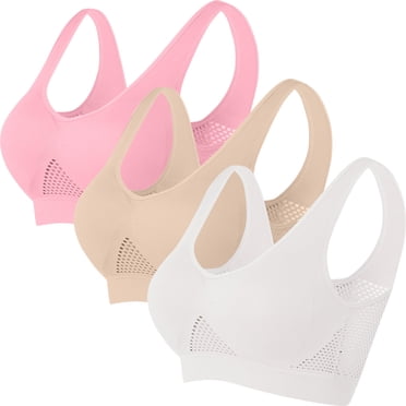 Pisexur 3PC Sports Bras for Women Breathable Full Coverage Bra Wireless Bras for Women Solid Color High Impact Everyday Bra Underwear Plus Size Bras S-5XL