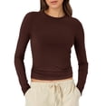 thumbnail image 1 of T-Shirts pour Femmes à Manches Longues Chandail de Compression à Manches Longues Femmes Chandails de Course à Manches Longues Col Rond Crop Top T-Shirt en Spandex Femmes Chandails Moyens Tee-Shirt Basique Uni Col Roulé T, 1 of 5