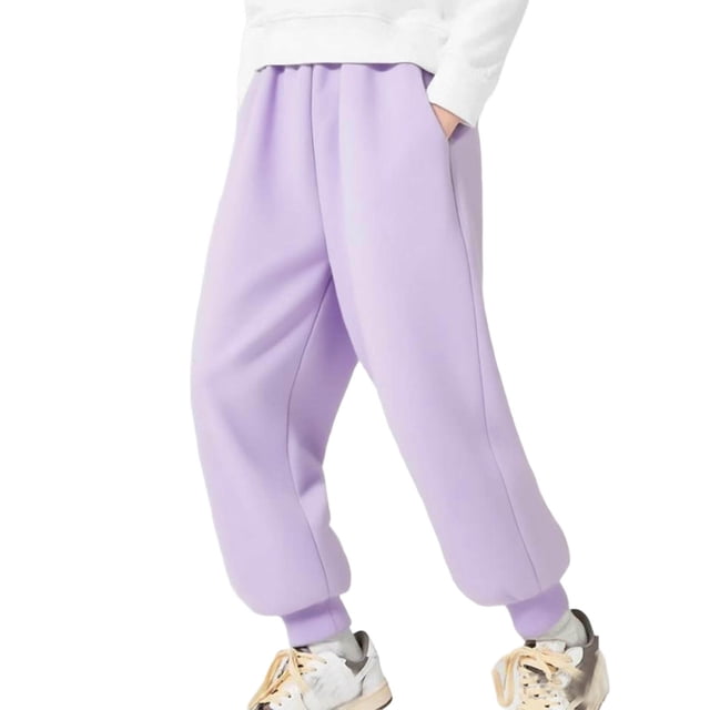Winter Pants for Girls Children's Winter Solid Color Elastic Waist Slim Sports Sweatpants Long Pants