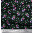 thumbnail image 2 of Soimoi polyester Crepe Fabric Leaves & Periwinkle Floral Printed Fabric 1 Yard 52 Inch Wide, 2 of 3