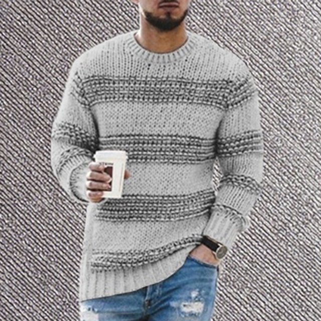 EGNMCR Sweaters for Men Casual Solid Pullover Round Neck Long Sleeve Ribbed Hem Sweater, Gifts for Men