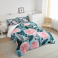 thumbnail image 3 of YST Pink Floral Down Comforter Queen Size 3Pcs,Spring Nature Rustic Garden Comforter Set,Green Leaf Retro Flower Down Comforter,Mountain Tropical Botanical Quilt Set,Lightweight, 3 of 5