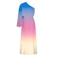 thumbnail image 5 of LOVZFMLL Robe d'Été pour Femme, Aguichant, à une Épaule, Imprimée, Ample, Ourlet Fendu à Moitié, Manches, Bleu, G, 5 of 5