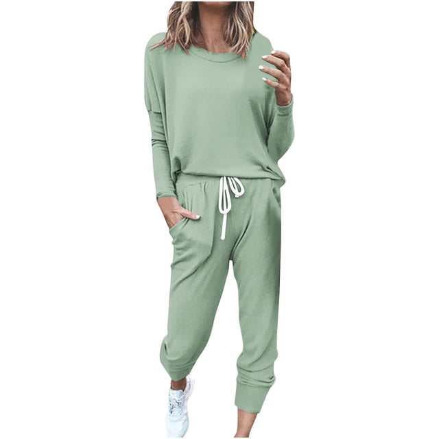 FAIWAD Ensemble 2 Pcs pour Femme Chandail à Manches Longues à Col Rond et Pantalon de Jogging Long Survêtement Décontracté