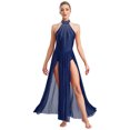 thumbnail image 1 of YUUMIN Costumes de Danse Lyrique pour Femmes Jupe Fluide Strass Robe Maxi Fendue Tenue de Danse Moderne Bleu Marine G, 1 of 5