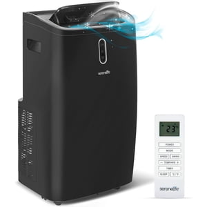 SereneLife SLPAC242B portatif Air Conditioner-12000 BTU Capacité (ASHRAE) Unité de refroidissement A/C Compact Home avec déshumidificateur intégré & Modes d'éventail, comprend le kit de montage de fenêtre (noir), Stadard