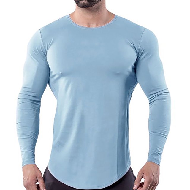 CEHVOM Men's Color Round Neck Fitness T-shirt Top