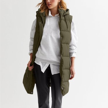 IMENGL Long puffer vest oversized quilted vest, Green TG, Size M-2TG