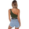 thumbnail image 3 of Débardeurs Courts Sans Manches pour Femmes Aguichant une Épaule T-Shirts Basiques (Vert Armée, P), 3 of 5
