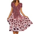 thumbnail image 2 of Pisexur Robe à Manches Courtes à Col en V pour Femme, Été, Imprimé Floral, Manches Courtes, Col en V, Robes à Empiècements en Dentelle, Mode, Robe à Jupe Longue, Robe pour Femme, 2 of 6