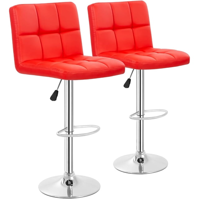 BestOffice Ensemble de 2 Tabourets de bar Réglables avec Sièges Rembourrés en Cuir PU Rouge, Hauteur Pivotante Réglable de 25 à 33 Pouces et design Ergonomique. les Tabourets Dotés d'Une base en Acier Chromé durable avec Repose-Pieds et Anneaux en Caoutchouc Antidérapants pour la protection du Plancher. Idéal pour les Sièges de Cuisine Ou de bar Modernes, Alliant style et Fonctionnalité.