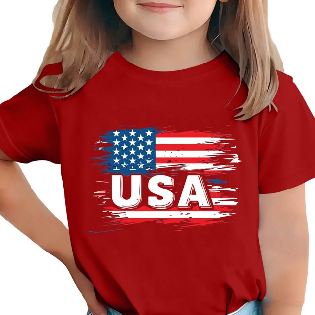 T-Shirt pour Enfants, Imprimé de la Fête de l'Indépendance à Manches Courtes et Col Rond, Haut Décontracté et Polyvalent pour Garçons et Filles de 3 à 15 Ans