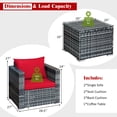 thumbnail image 4 of Costway 3 PC Patio Rattan Furniture Bistro Set Cushioned Sofa Chair Table Red, 4 of 10