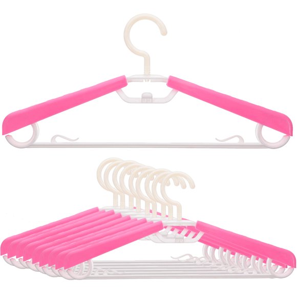TEHAUX 10Pcs Pink Heavy Duty Clothes Hangers Expandable ABS Plastic Closet Organizer