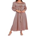 thumbnail image 2 of Femmes Automne Midi Robe à Manches Longues Noeud devant Robe en Satin, 2 of 7