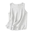 thumbnail image 2 of Meichang Débardeurs en Lin pour Femmes 2025 Été Sans Manches Courts Hauts Décontractés Col Rond Coupe Ample Débardeurs Chemises Basiques Unies Ourlet Fendu sur le Côté Hauts de Type Veste, 2 of 3