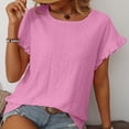 thumbnail image 4 of AherBiu T-Shirts pour Femmes Tendance Col Rond Manches Courtes T-Shirts Décontractés d'Été Plissés T-Shirt Uni Hauts, 4 of 7
