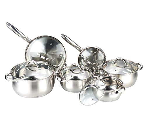 W Unlimited HC12PCSET 12 Piece Stainless Steel Cookware Set with Tempered Glass Lids