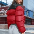 thumbnail image 4 of FAIWAD Puffer Jacket for Womens Long Sleeve High Neck Zip Up Patchwork Short Warm Down Coat, 4 of 6