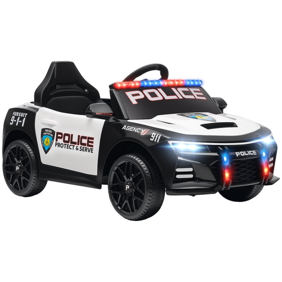 Qaba Voiture de Police Électrique pour Enfants, Jouet à Chevaucher pour Tout-Petits à Pile 12 V, Cadeau pour Garçons et Filles de 3 à 5 Ans