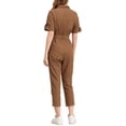 thumbnail image 3 of Unique Bargains Combinaison Pantalon pour Femme à Col Rabattu, Boutonnée, Taille à Nouer, Brun, TG, 3 of 7