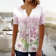 thumbnail image 1 of EGNMCR T-Shirts pour Femmes Femmes Mode Été Pli Imprimé Régulier Femmes Manches Courtes Col en V Bouton Haut, 1 of 3